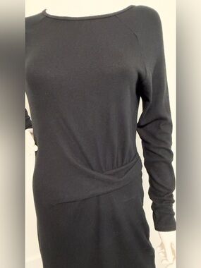 Athleta Black Long Sleeve Knit Dress Ruched Side Stretch Size M